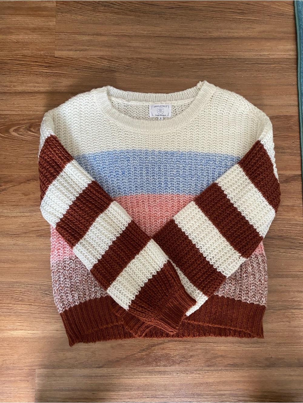 Absolutely Striped Crewneck Sweater in Cream, Rust, Blue & Pink